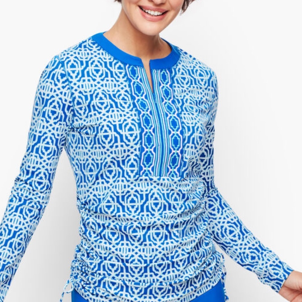 Talbots Blue and White Geometric Top